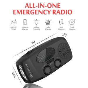 iRonsnow Solar Emergency NOAA Weather Radio Dynamo Hand Crank Self Powered AM FM WB Radios 3 LED Flashlight 2000mAh USB Smart Phone Charger Power Bank SOS Alarm