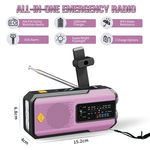 Newest iRonsnow Solar Emergency NOAA Weather Radio Dynamo Hand Crank Self Powered Dynamo AM FM WB Radio 3 LED Flashlight 2000mAh Smart Phone Charger Power Bank SOS