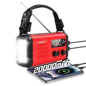 iRonsnow - Condor 1, Emergency Crank Radio, 20000mAh / 74000mWh Weather Radio, Solar Hand Crank Radio with NOAA/AM/FM, Battery Powered Radio with Cell Phone Charger, Reading Lamp, Flashlight & SOS for Emergencies/Home