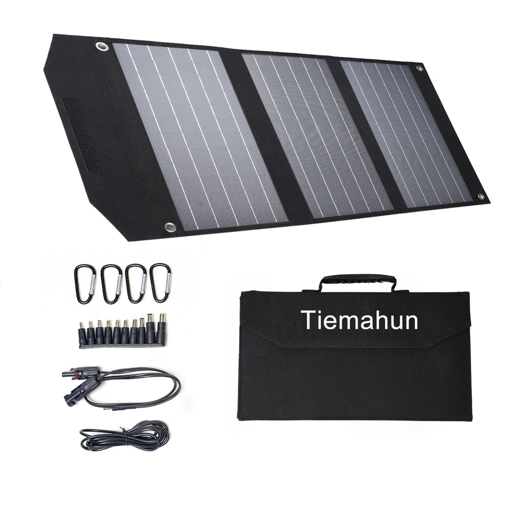 Tiemahun 120W Portable Solar Panel for Power Station,Foldable Solar Panel with DC5521 4-in-1 Cable, IP65 Waterproof Folding Panel Solar for Solar Generators,Camping, Outdoor and RV