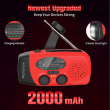 iRonsnow Solar Emergency NOAA Weather Radio Dynamo Hand Crank Self Powered AM FM WB Radios 3 LED Flashlight 2000mAh USB Smart Phone Charger Power Bank SOS Alarm