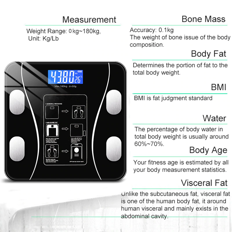 Body Fat Scale Smart Wireless Digital Bathroom Weight Scale Body