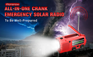 iRonsnow Weather AUTO Alert Emergency Radio, 5000mAh Solar Hand Crank Portable NOAA/AM/FM Radio with SOS Alarm Flashlight Earphone Jack, 14 Lamps Reading Light Cellphone Charger