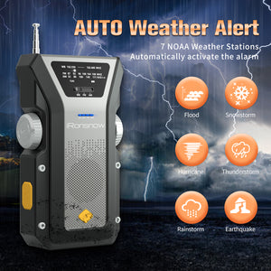 iRonsnow Emergency Weather Radio, Hand Crank Solar FM/AM/NOAA Weather Radio with 1.5W Wind Up Flashlight, 4000mAh Portable Cell Phone Charger with SOS Alarm